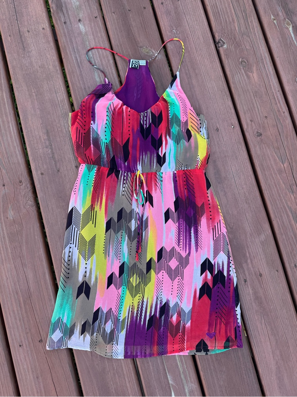Roxy Multicolor Geometric Print Sundress with Spaghetti Straps